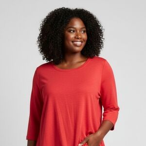 Women's Plus Size XXXL 22 Red Ribbed 1/2 Sleeve Stretch Knit Top Valentine's Day
